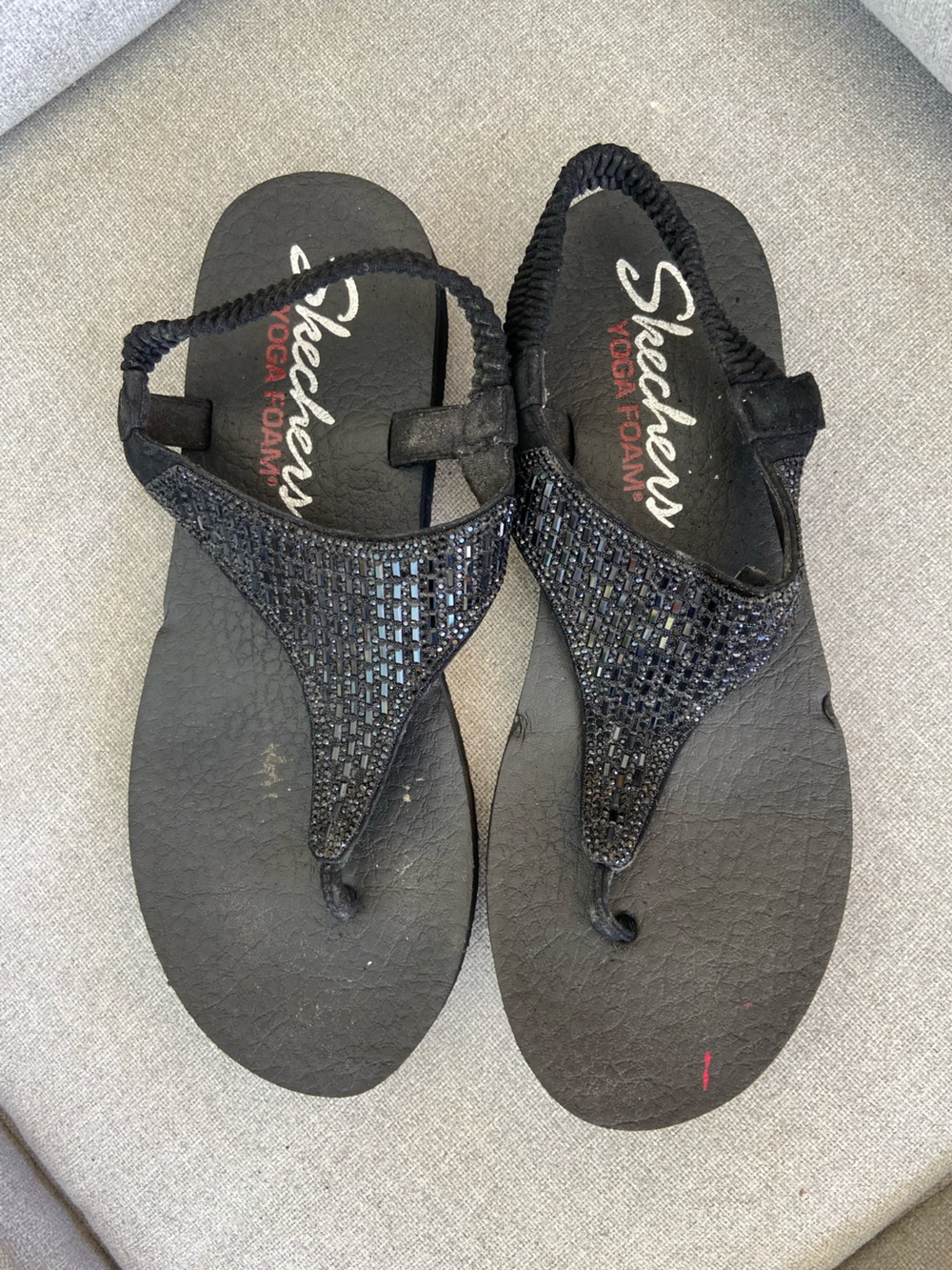 Skechers Black Beaded T-Strap Sandals